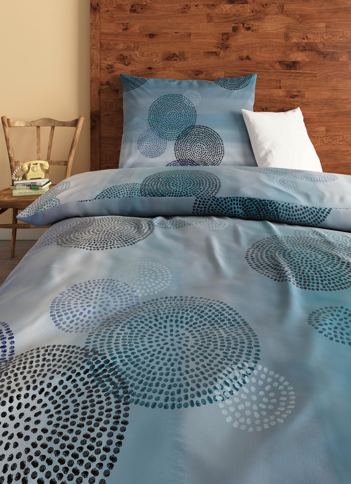 Bettwäsche 140x200 cm Rebecca Baumwolle Blau Kreise - Blau, ROMANTIK / LANDHAUS, Textil - James Wood