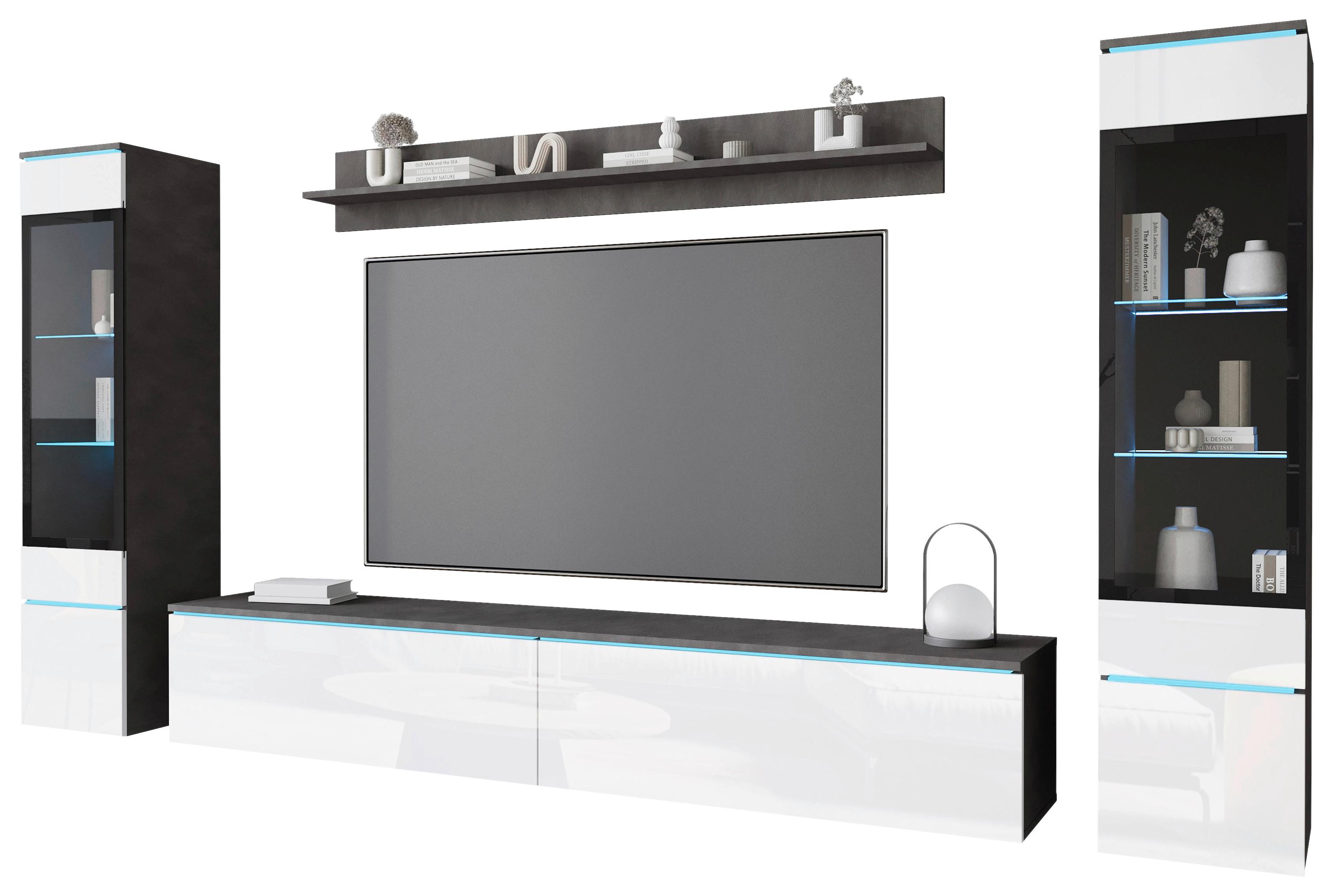 Wohnwand Vera II 4-teilig Anthrazit / Weiß B: 240 cm - Weiß Hochglanz/Anthrazit, Design, Glas/Holzwerkstoff (240/130/33cm) - P & B