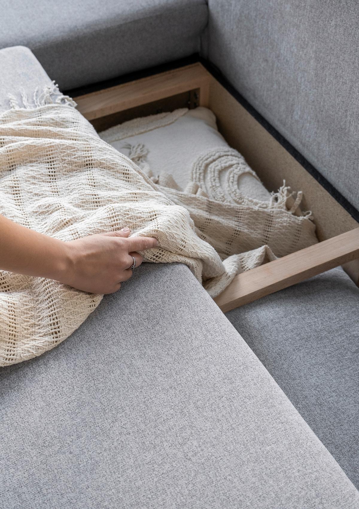 Ecksofa Scandic Lagom Hellgrau S: 242x202 cm - Hellgrau/Naturfarben, Textil (242/202cm) - MID.YOU