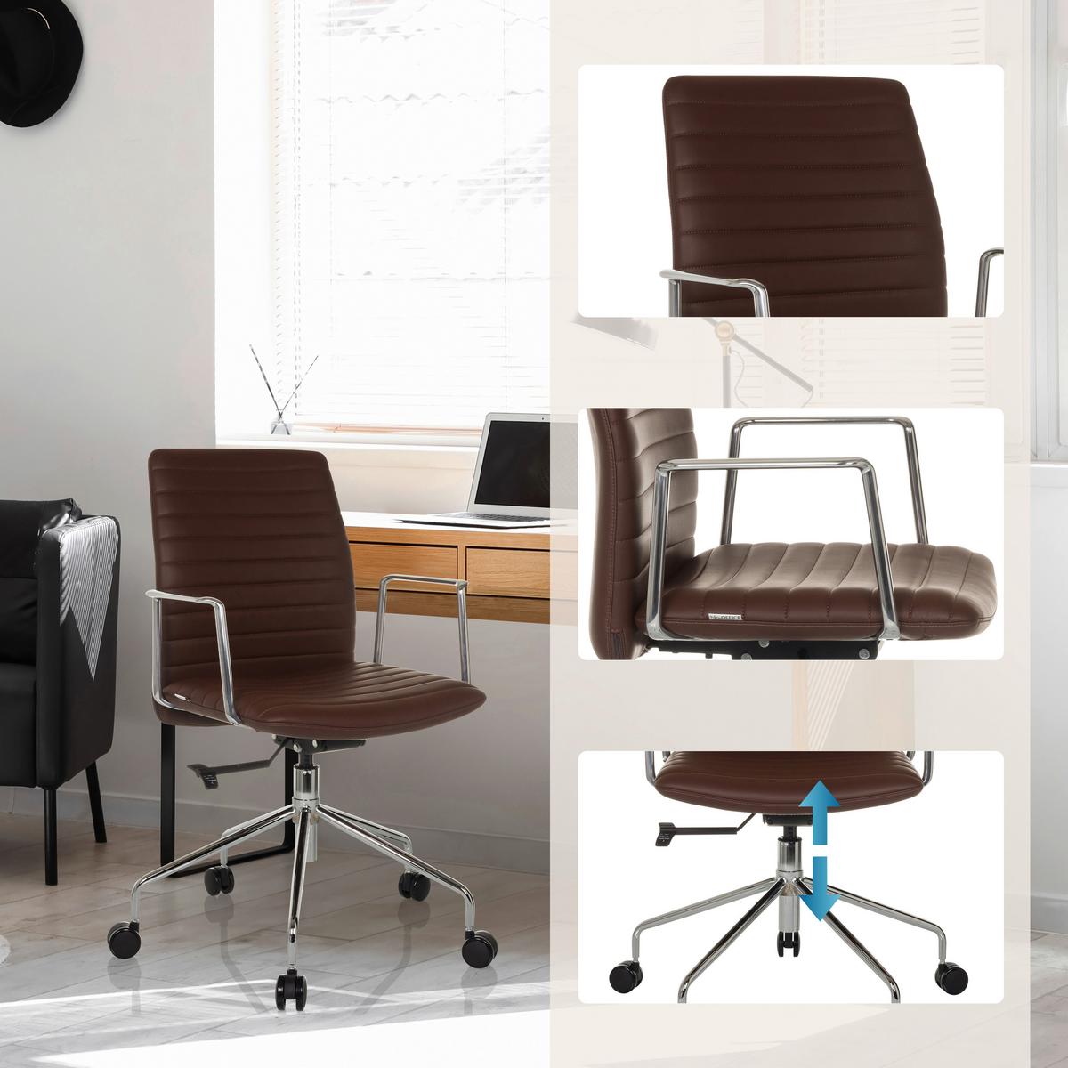 Drehstuhl Vemona 30 Braun B: 58 cm - Silberfarben/Braun, MODERN, Leder/Kunststoff (58/93-101/59cm) - MID.YOU