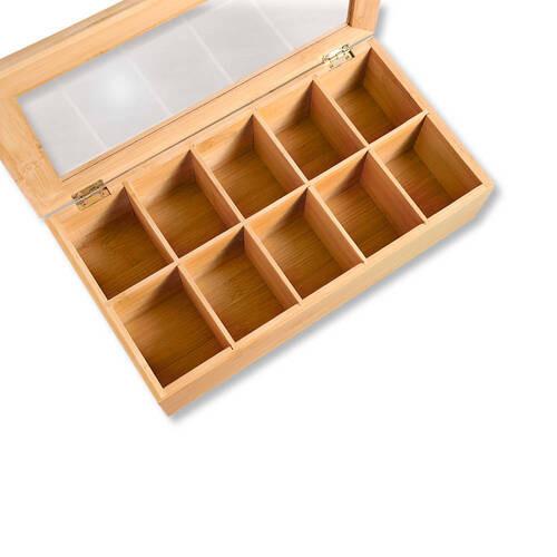 Teebox Bambus LxBxH: 36x20x9 cm, 10 Fächer inkl. Sichtfenster - Naturfarben, MODERN, Holz/Kunststoff (36/20/9cm) - Kesper