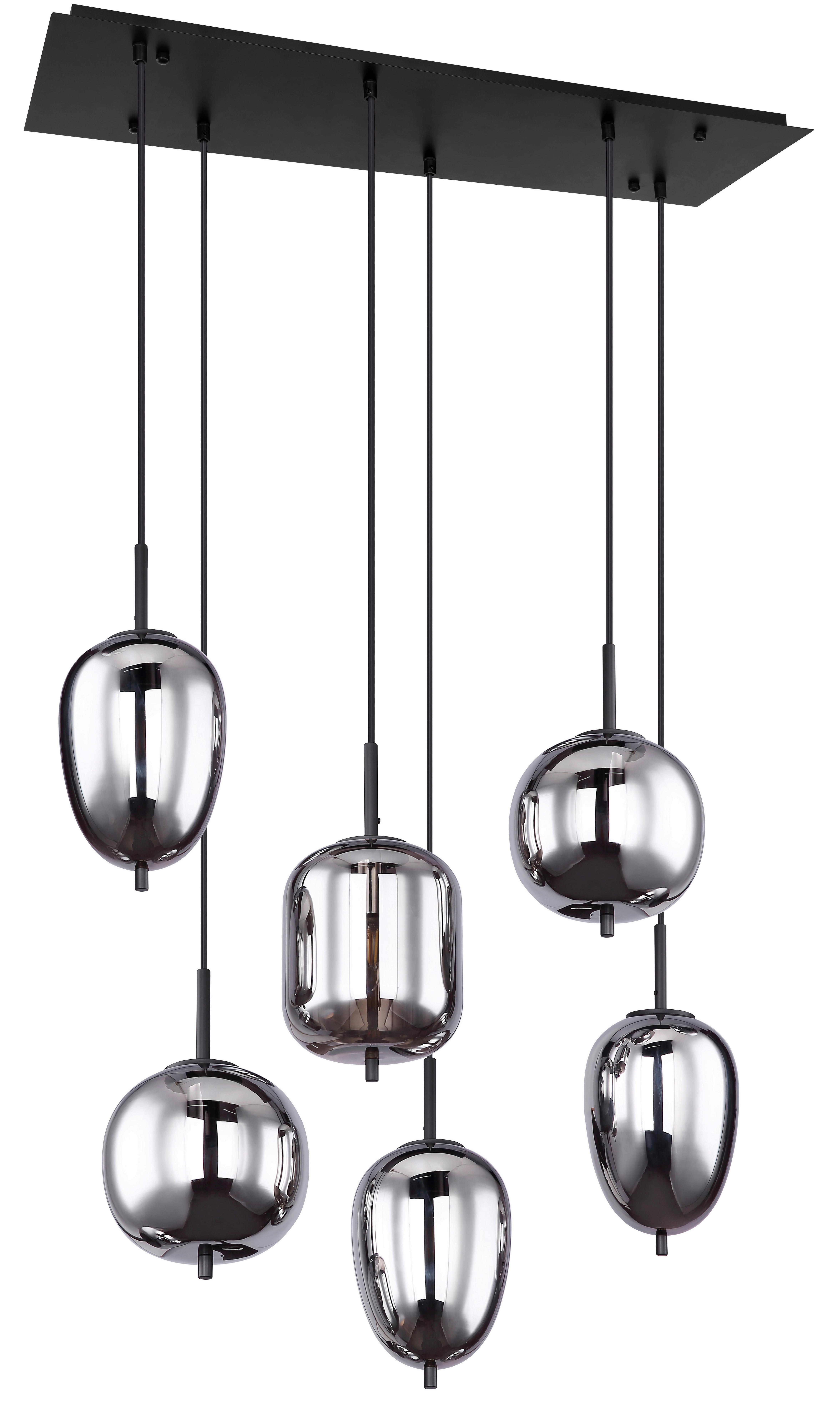 Hängeleuchte H: 120 Cm 6-Flammig - Schwarz, Design, Glas/Metall (80/34/120cm) - Globo