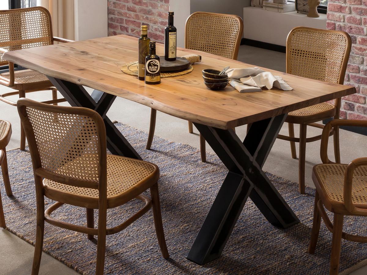 ESSTISCH Schwarz/Naturfarben L: 200cm - Schwarz/Naturfarben, MODERN, Holz/Metall (200/100/77cm) - MID.YOU