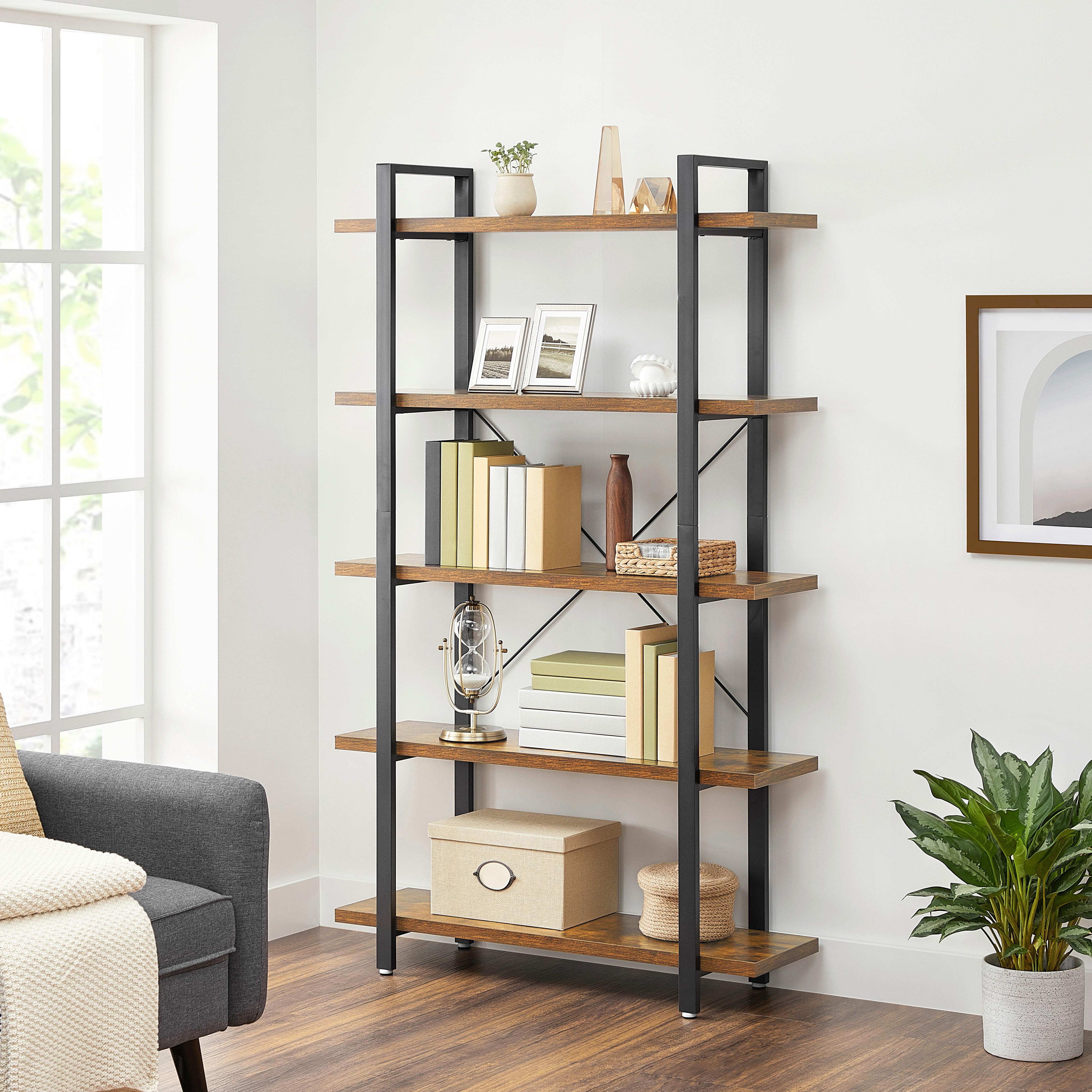 Regál IRON - černá/hnědá, Basics, kov/kompozitní dřevo (105/178/34cm) - Boxxx