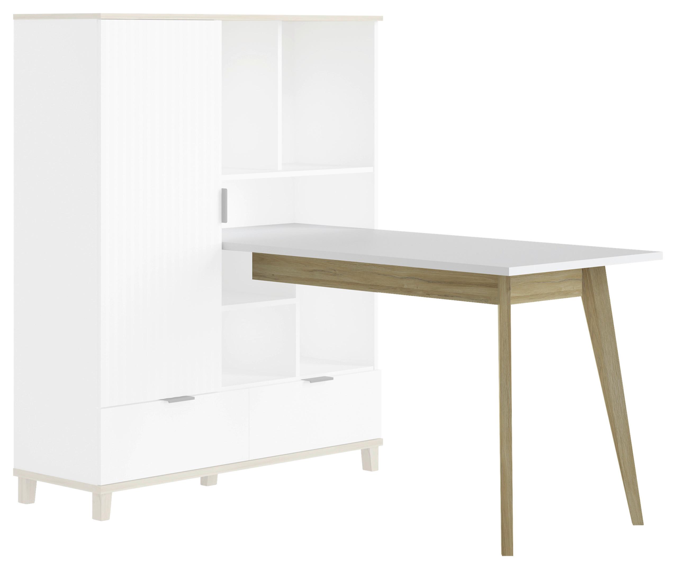 Regal mit Schreibtisch Plissee Weiß/Grandson Eiche B:64,9 cm - Weiß, MODERN, Holzwerkstoff (64,9/75,9/150cm)