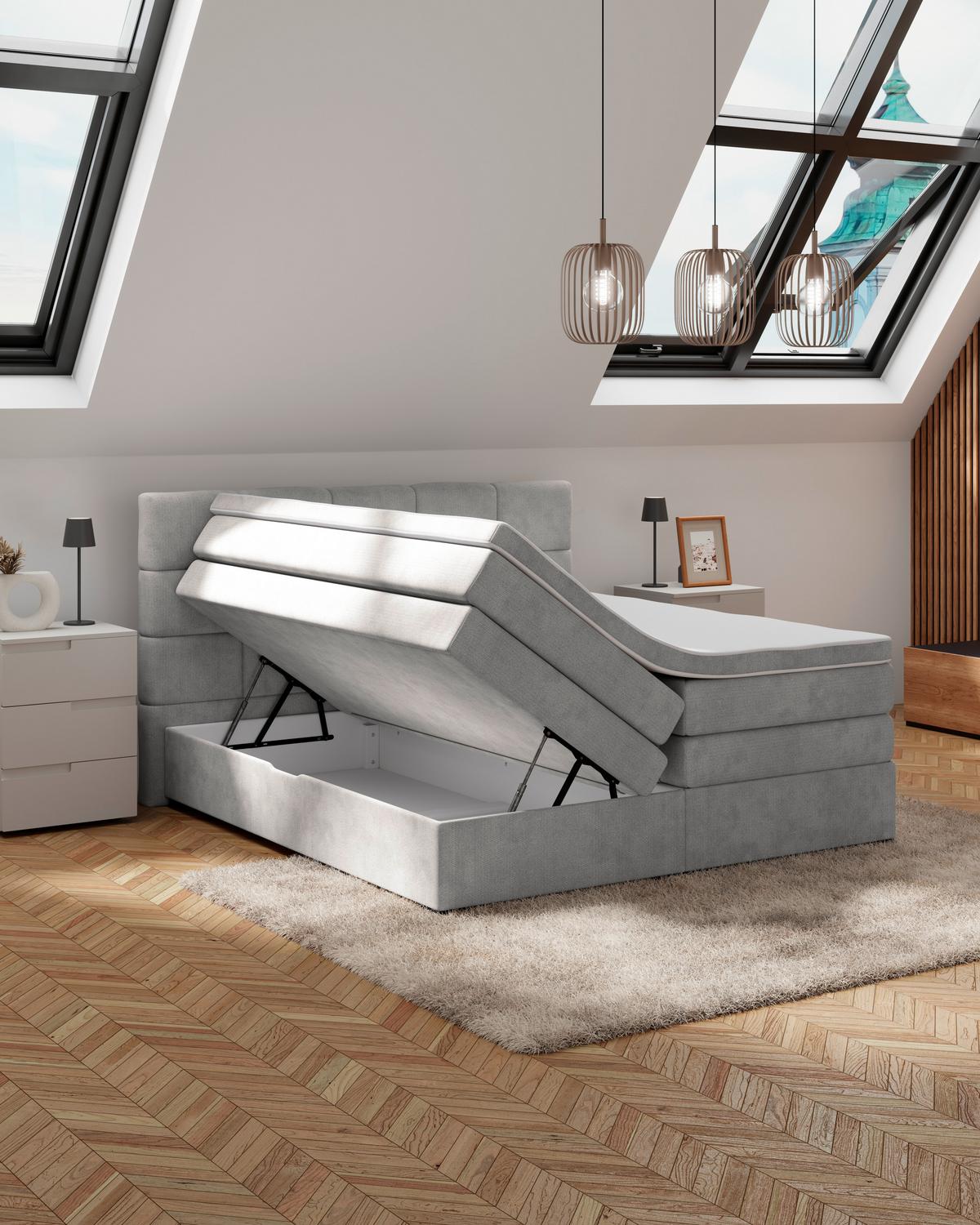 Boxspringbett April New Grau, LF: 200x200cm - Schwarz/Grau, KONVENTIONELL, Textil (200/200cm) - Sembella
