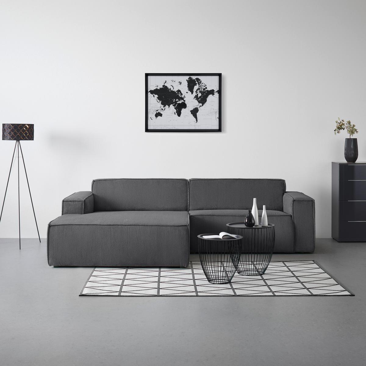 Rohová sedačka LOFT, levá, antracitový manšestr - černá/světle zelená, Moderní, textil/plast (172/75/265cm) - Mömax