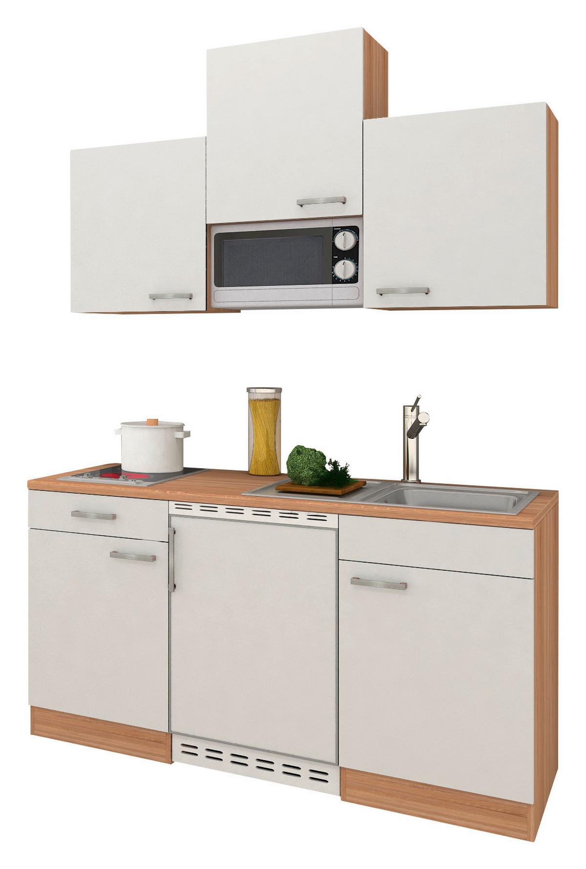 Miniküche M. Mikrowelle + Kochfeld 150 Cm Weiß/eiche - Eichefarben/Weiß, Basics, Holzwerkstoff (150cm) - Respekta