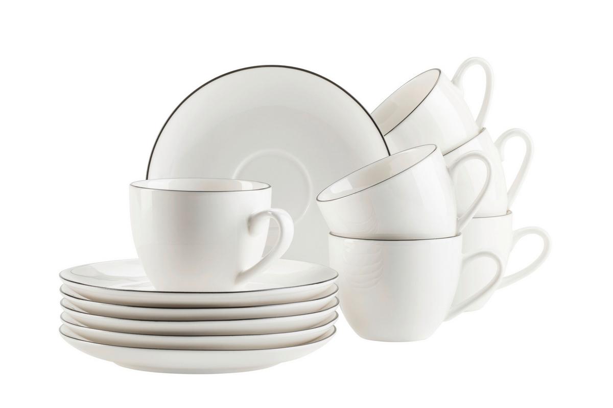 Tassenset Felise 12-teilig New Bone China, Weiß/schwarz - Weiß, Basics, Keramik - Mäser