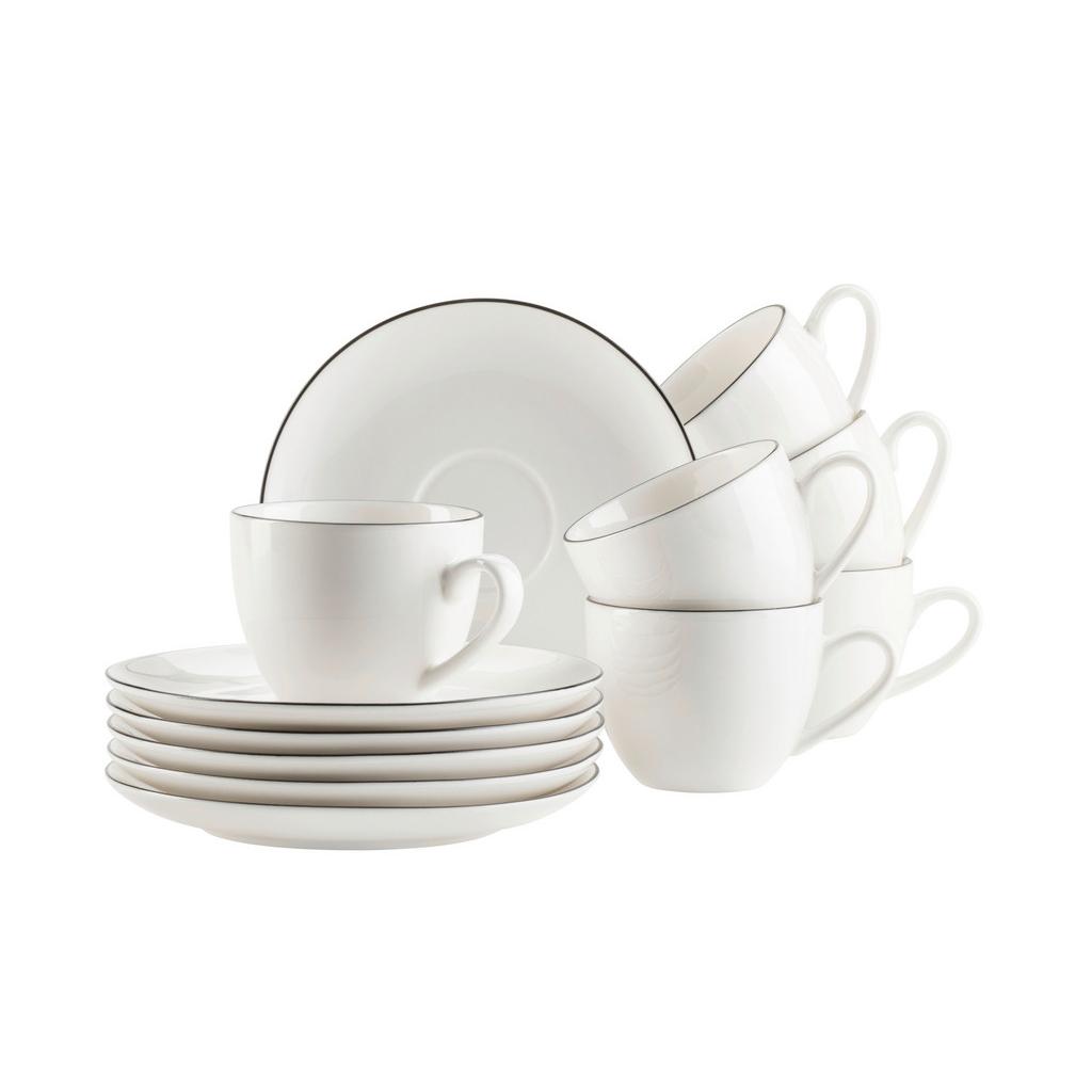 Tassenset FELISE 12-teilig New Bone China, Weiß/Schwarz