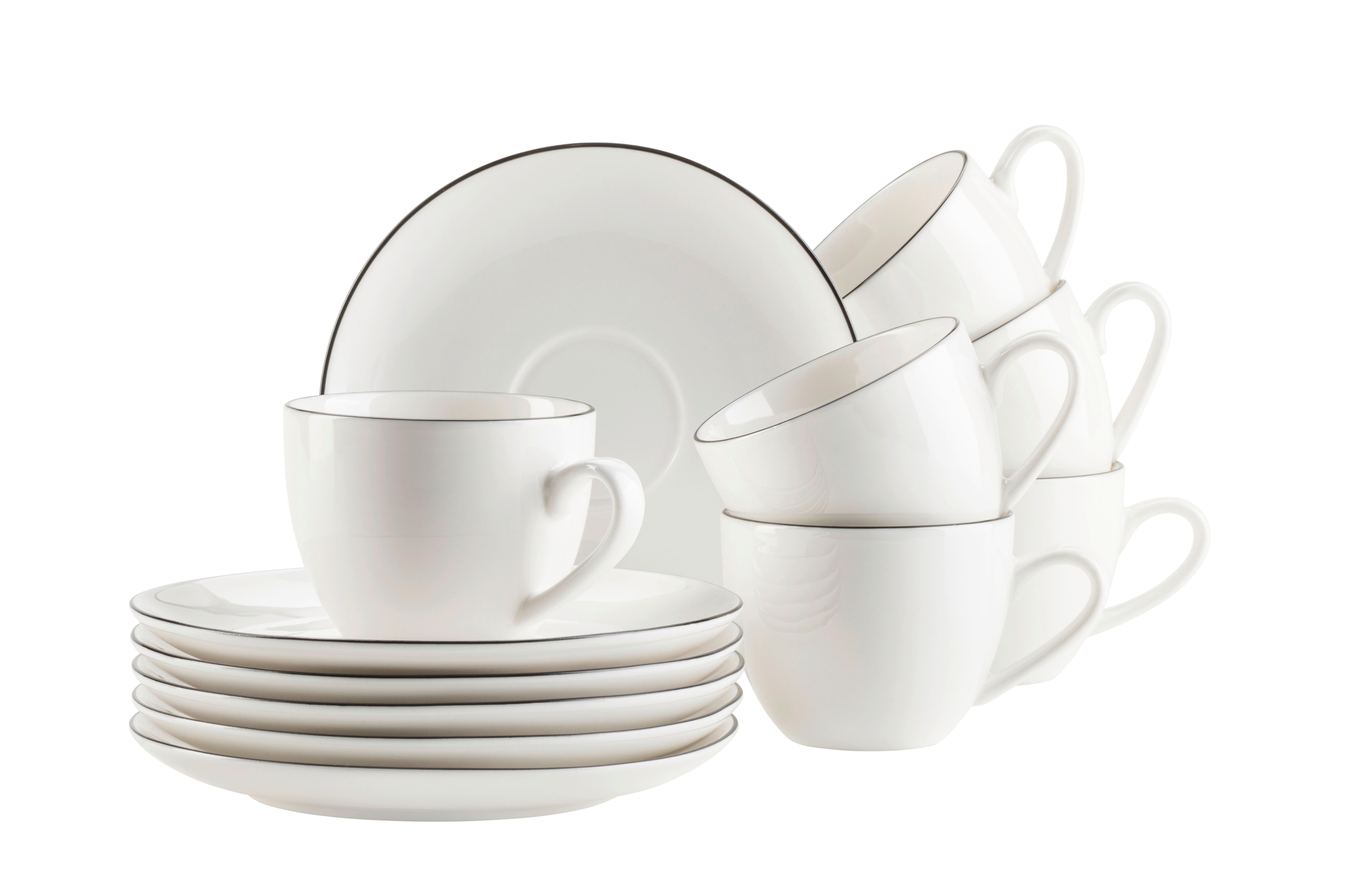 Tassenset Felise 12-Teilig New Bone China, Weiß/Schwarz