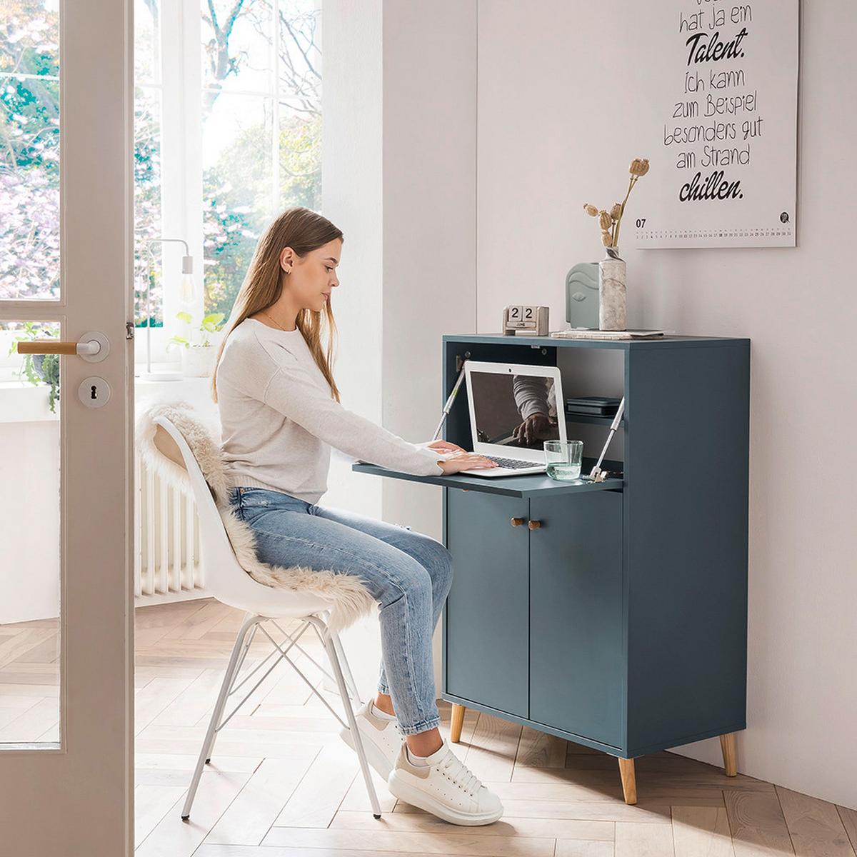 Sekretär Serie 500 Blau B: 65,2 cm - Blau/Weiß, MODERN, Holzwerkstoff (65,2/101,7/39cm) - MID.YOU