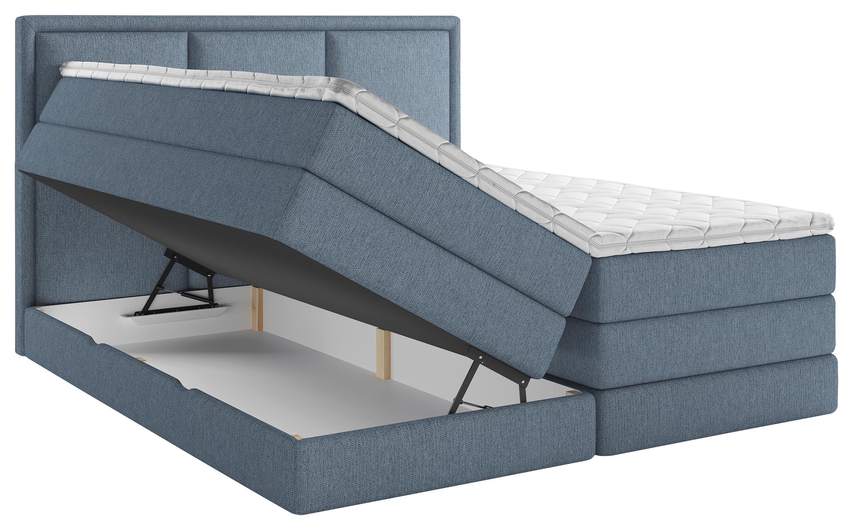 Boxspringbett Mit Topper + Bettkasten 200x200 Cm - Dunkelblau, Design, Holzwerkstoff/Textil (200/200cm) - MID.YOU