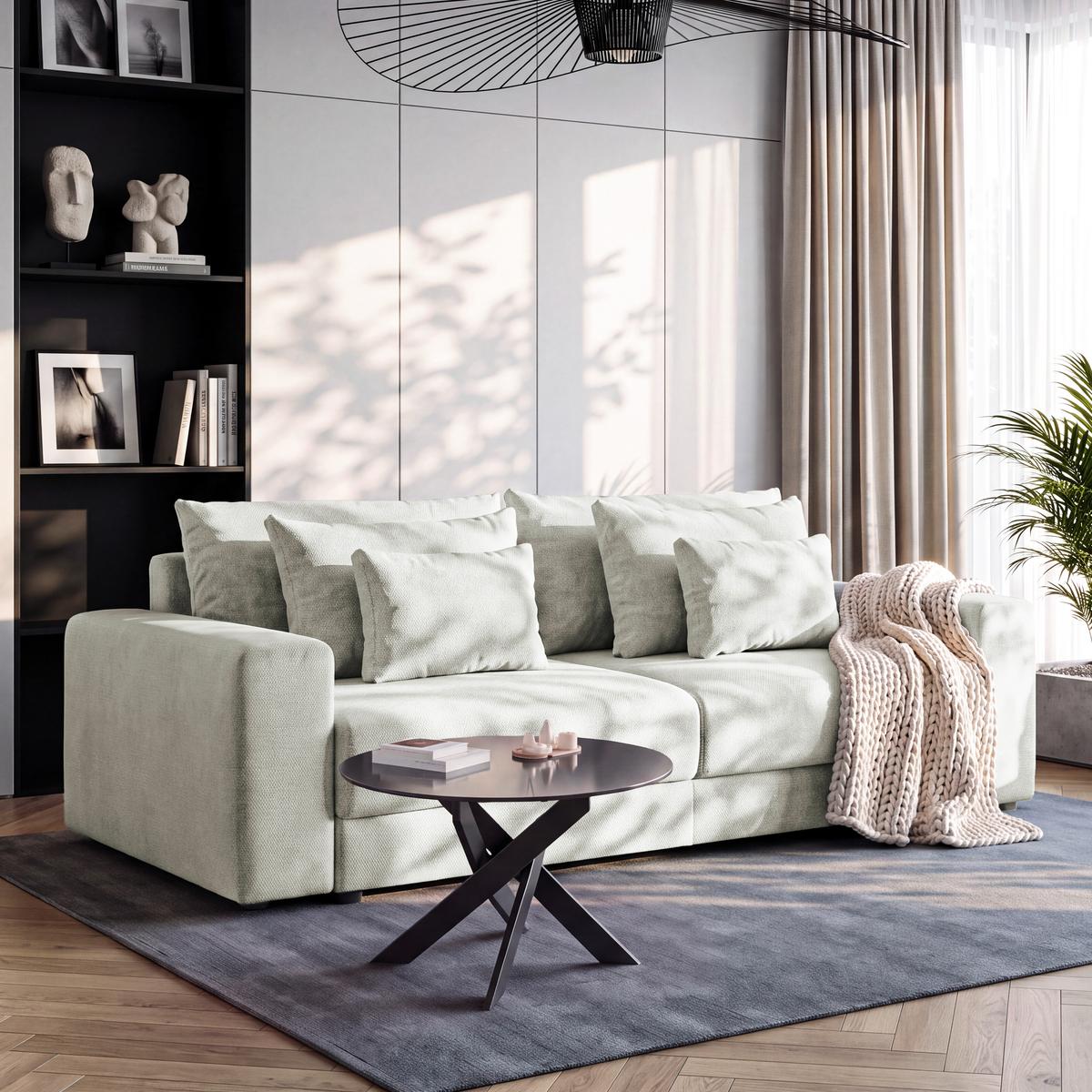 Megasofa Mega Chenille creme, B: 255cm - Creme/Schwarz, Trend, Textil (255/94/126cm) - Luca Bessoni