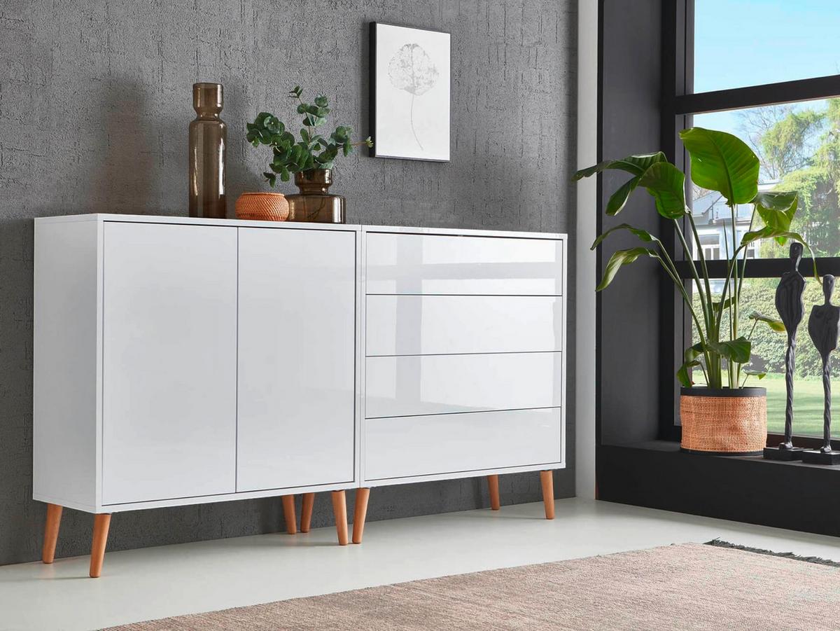 Sideboard Mailand 3 B: 158 Cm Weiß - Weiß Hochglanz/Eiche Artisan, MODERN, Holzwerkstoff (158/86/33cm) - MID.YOU