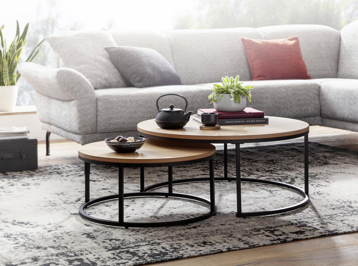 Sada zasouvacích stolků WL6.507 - černá/hnědá, Moderní, kov/kompozitní dřevo (80/80/36cm) - MID.YOU