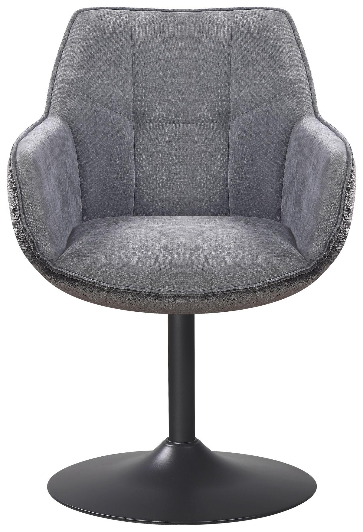 Armlehnstuhl Kaleo Chenille Grau, B: 63 cm - Schwarz/Grau, KONVENTIONELL, Textil/Metall (63/87/64cm) - MID.YOU