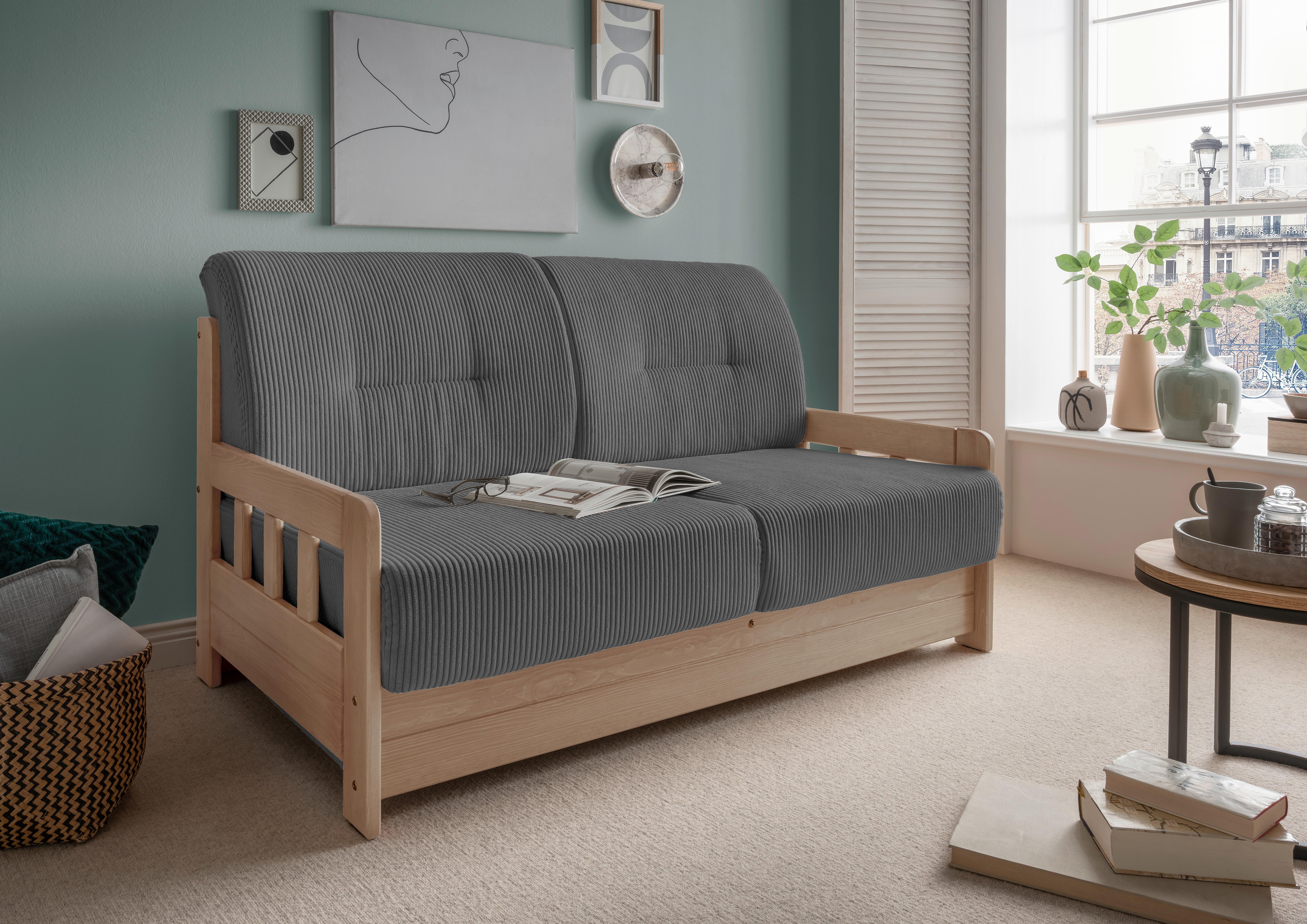 2-Sitzer-Sofa Mit Schlaffunktion Camino B:154 cm - Naturfarben/Grau, MODERN, Holz/Textil (154/88/90cm) - Livetastic