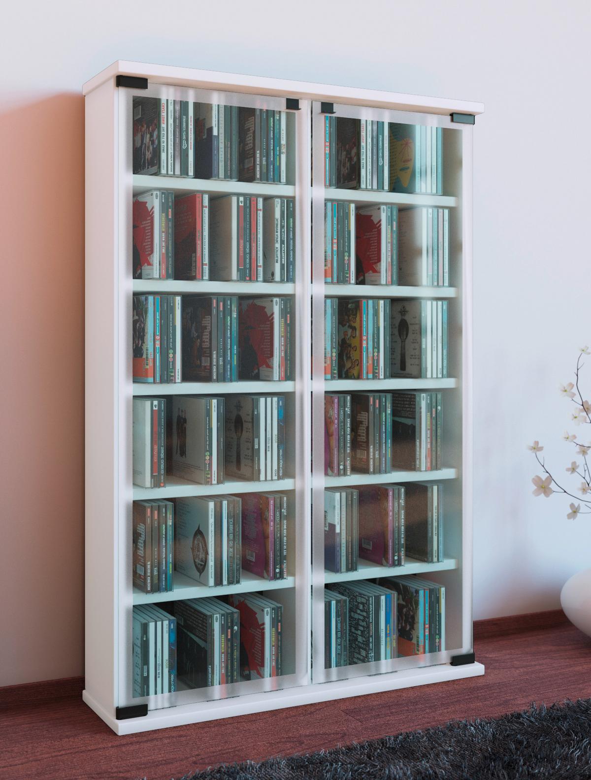 Regál na CD Galerie š: 60 cm bílý - bílá, Konvenční, kompozitní dřevo/sklo (60/92/18cm) - MID.YOU