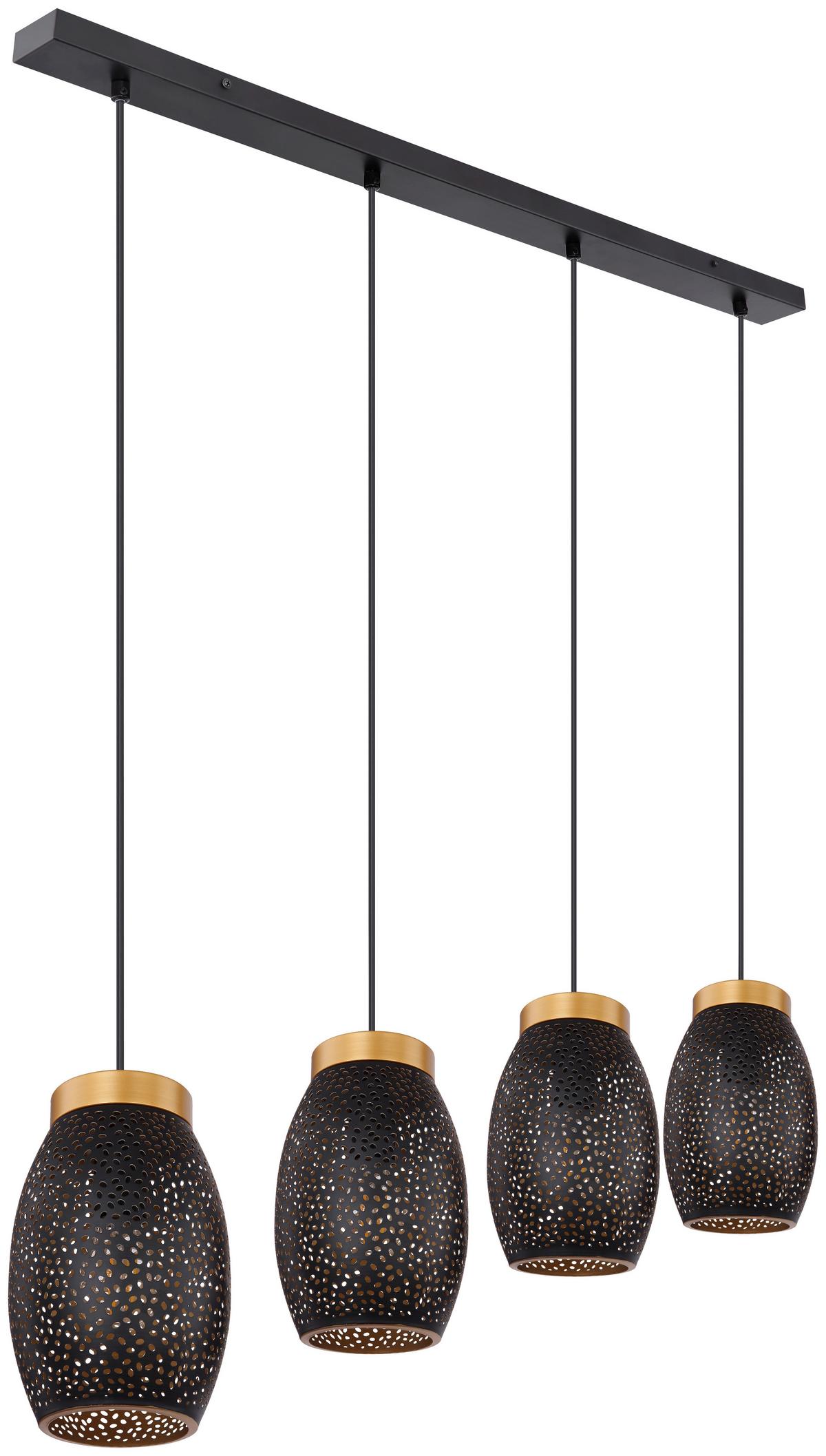 Hängeleuchte Narri H: 120 Cm 4-Flammig - Goldfarben/Schwarz, Basics, Metall (90/15/120cm) - Globo