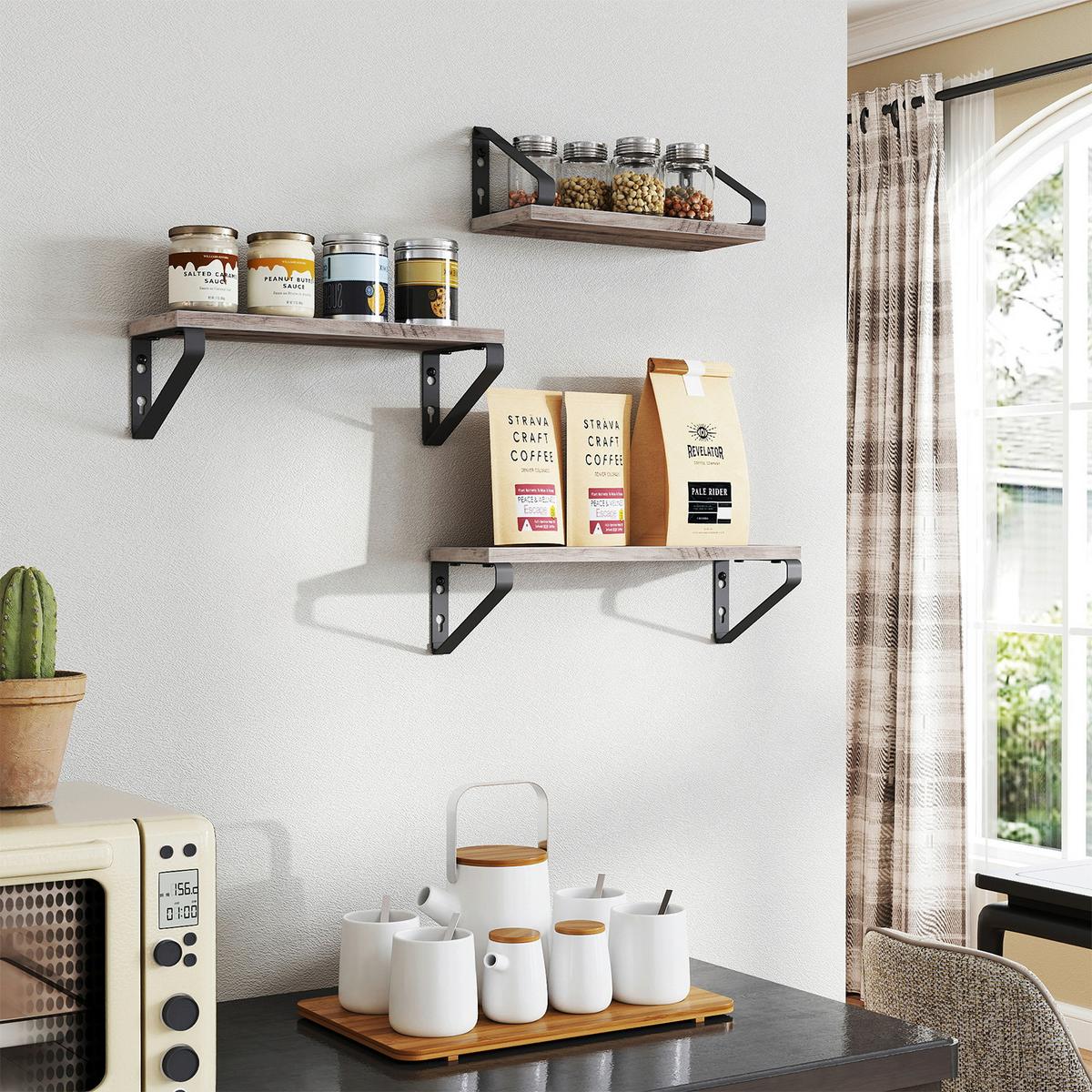 Wandregalset Wall Shelf Set - Greige/Schwarz, MODERN, Holzwerkstoff/Metall (40/11/12cm) - MID.YOU