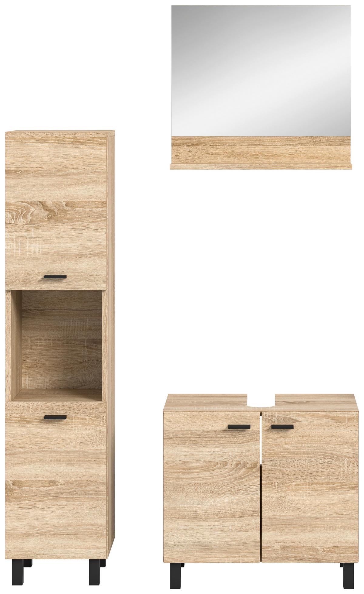 Badezimmer Boston Sonoma Eiche Dekor - Schwarz/Sonoma Eiche, MODERN, Glas/Holzwerkstoff (87cm) - MID.YOU