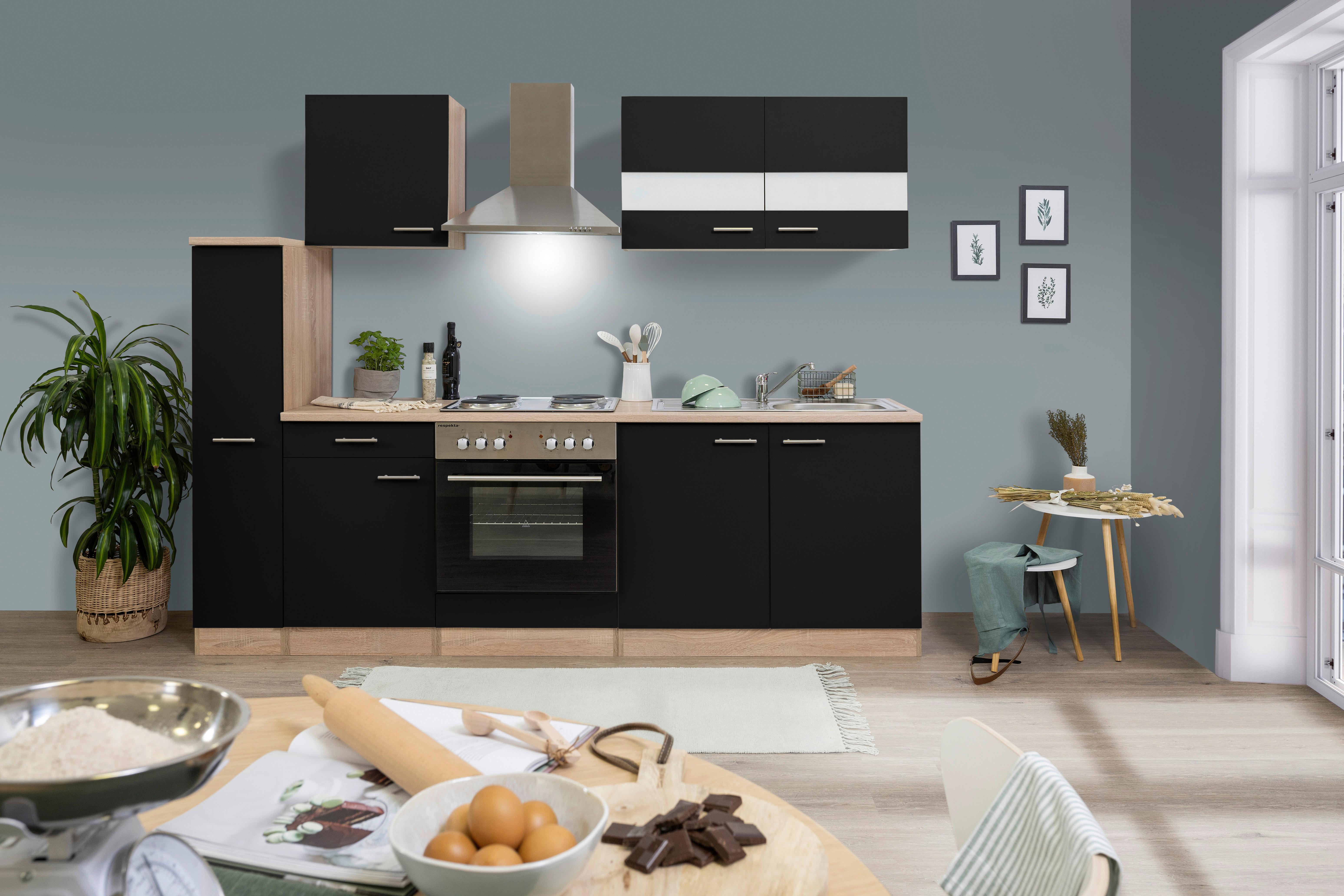 Küchenblock Merle Küchenblock 240 Cm - Eichefarben/Schwarz, Basics, Holzwerkstoff (240cm) - Respekta