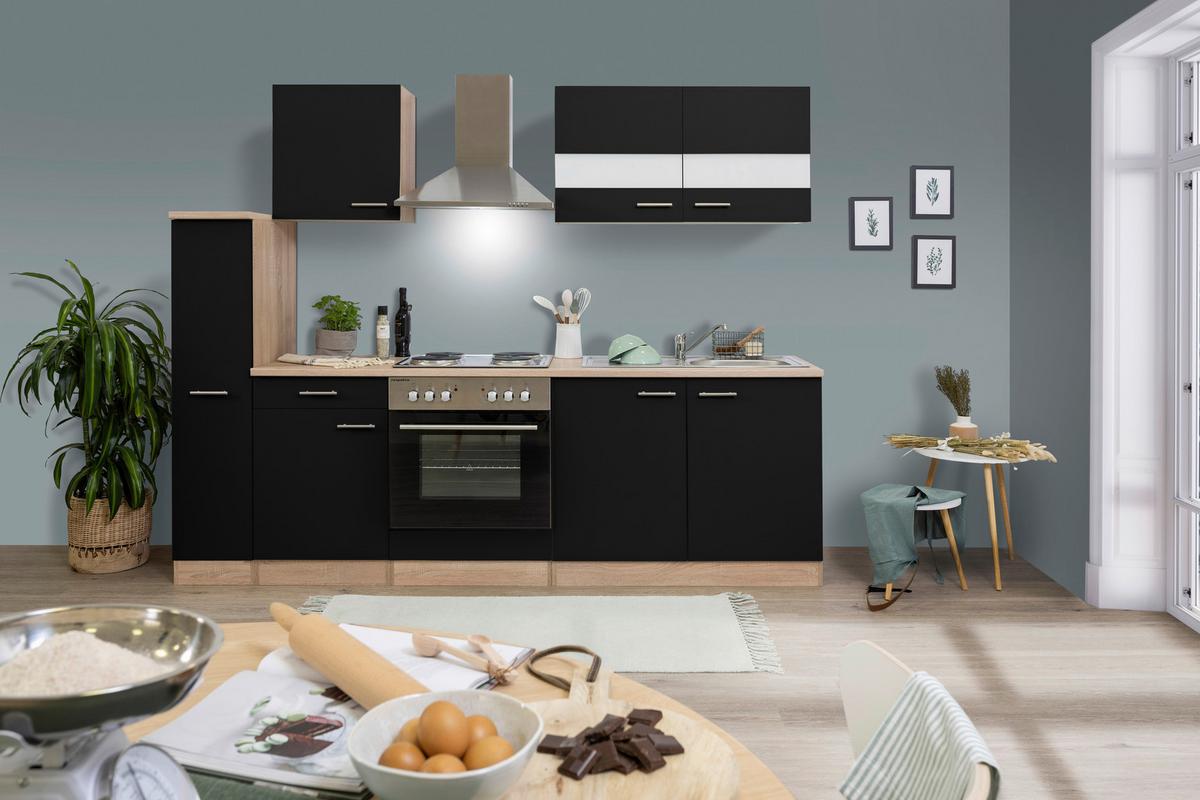 Küchenblock Merle Küchenblock 240 cm - Eichefarben/Schwarz, Basics, Holzwerkstoff (240cm) - Respekta