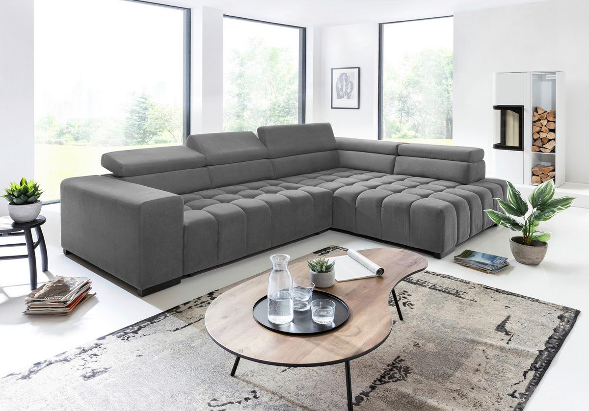 Eckschlafsofa Elias Neu Grau S: 307 cm - Schwarz/Grau, Design, Textil (307/201cm) - Livetastic