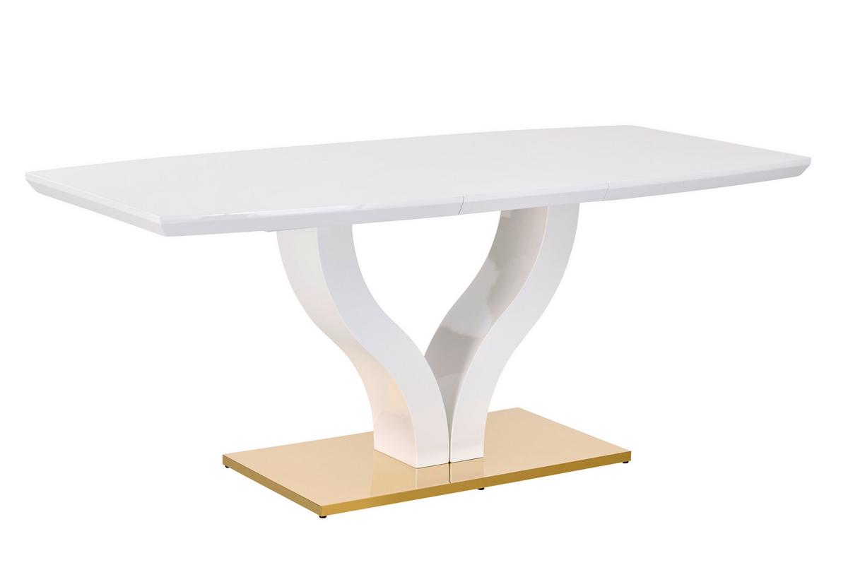 Ausziehtisch Jade 140 Az 140-180x76x90 cm Weiß Hg - Weiß Hochglanz/Goldfarben, KONVENTIONELL, Holzwerkstoff/Metall (140-180/76/90cm) - MID.YOU