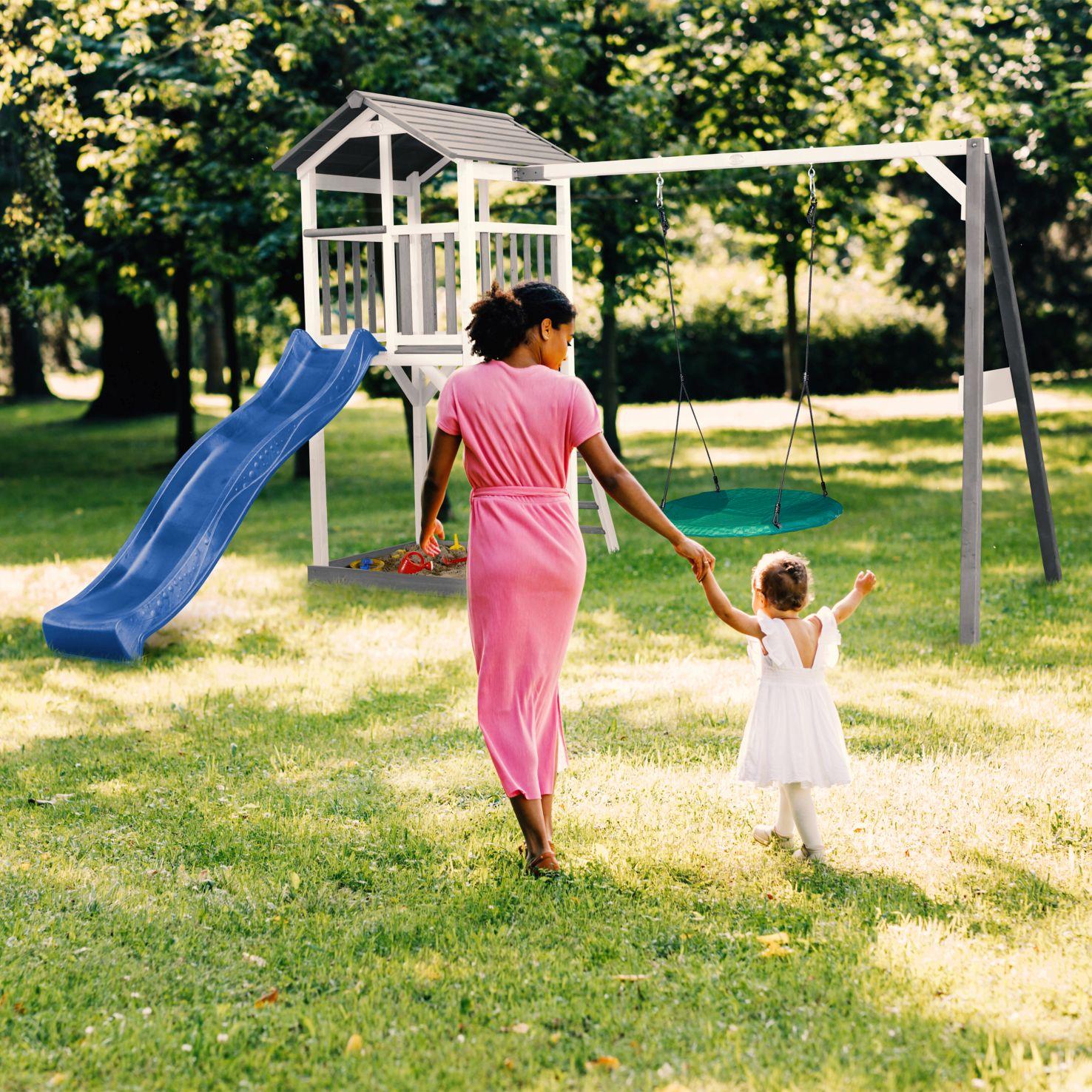 Spielturm Nest Swing Aus Zedernholz - Blau/Weiß, Basics, Holz (356,60/241.9/349cm) - Ambia Garden