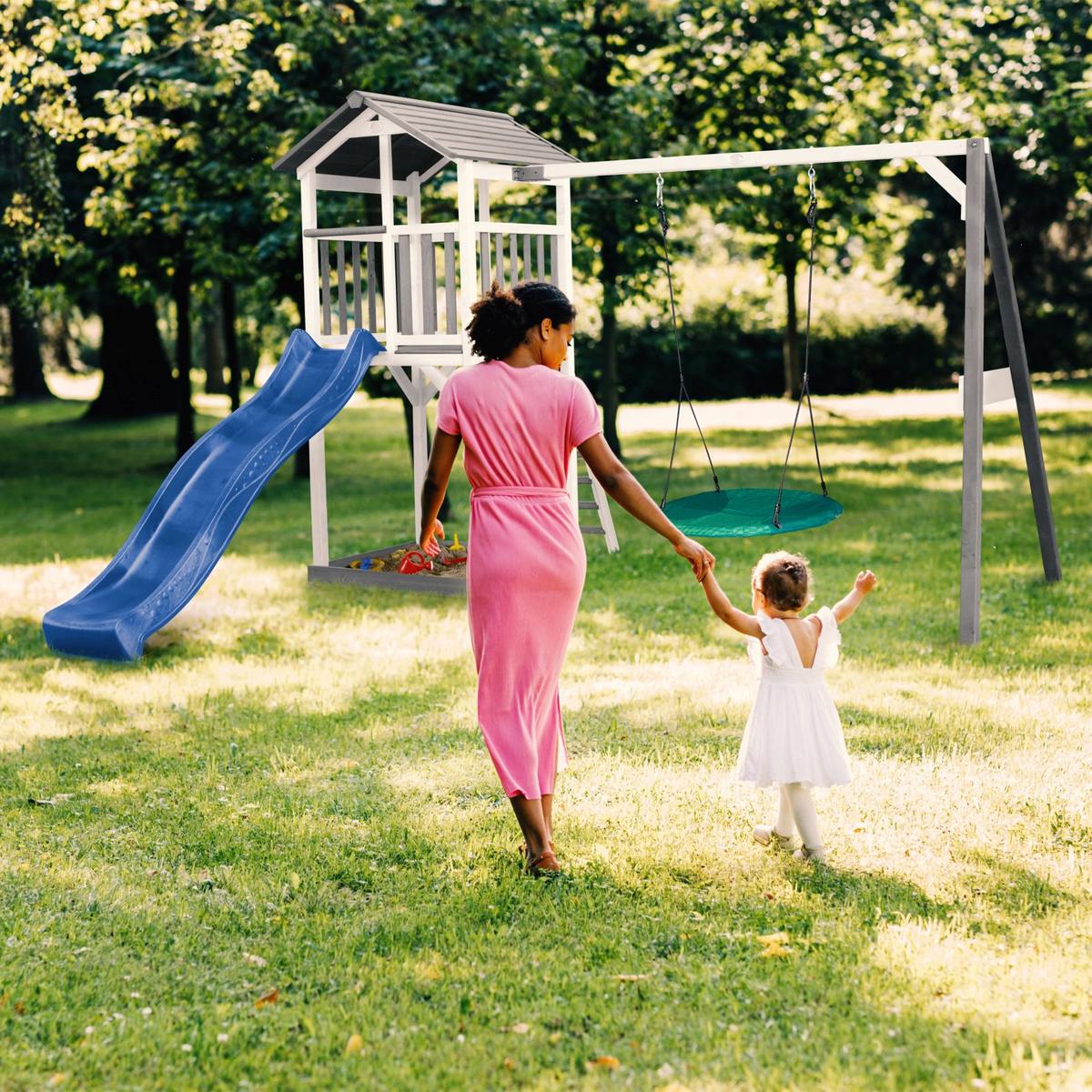 Spielturm Nest Swing Aus Zedernholz - Blau/Weiß, Basics, Holz (356,60/241.9/349cm) - Ambia Garden