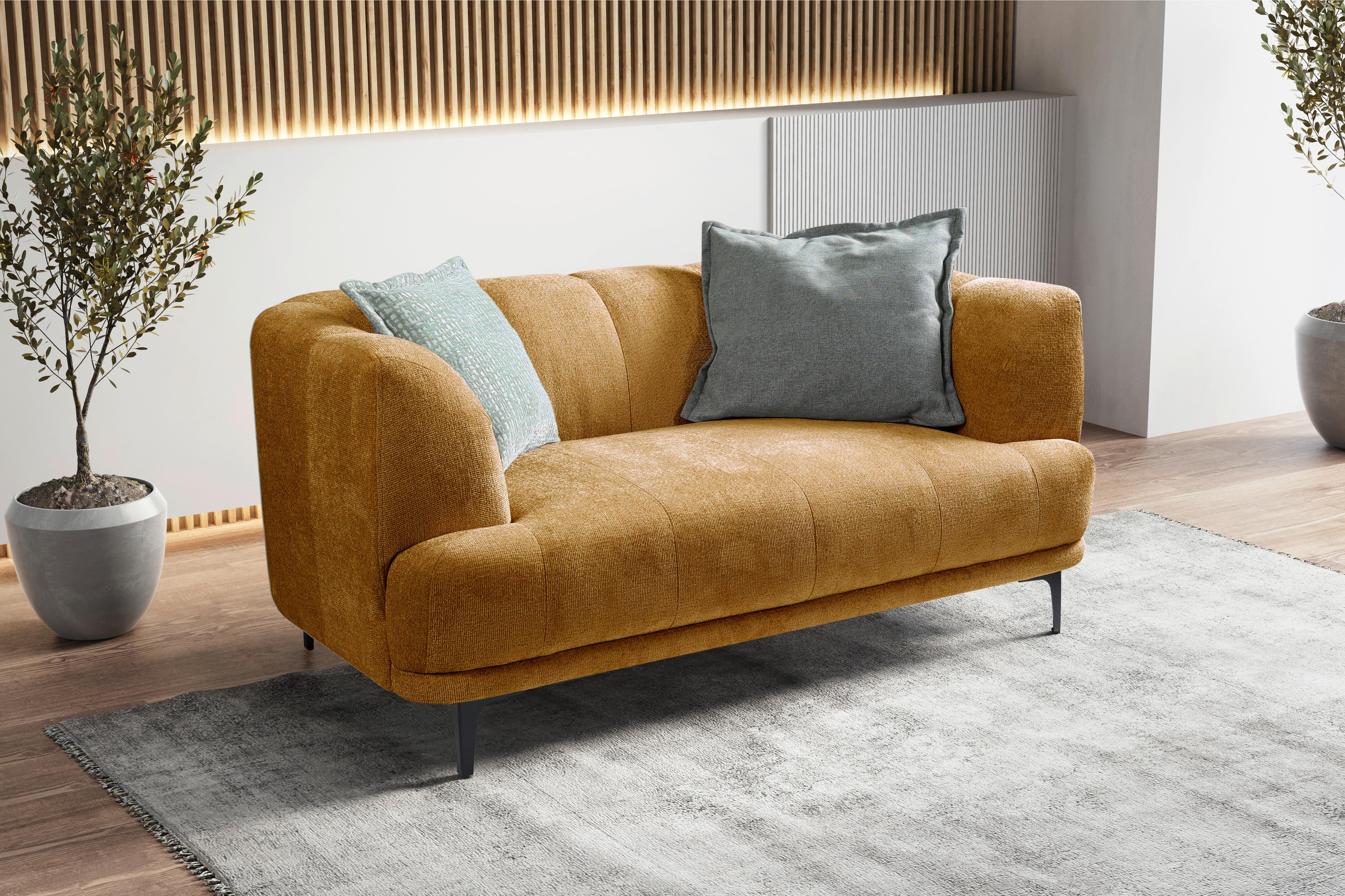 2-Sitzer-Sofa Lou Goldfarben/Schwarz, 166 cm - Goldfarben/Schwarz, Design, Textil (166/77/106cm) - MID.YOU
