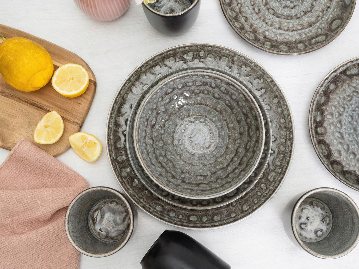 Kombiservice Keramik 4 Personen Geschirr Set Grau - Grau, KONVENTIONELL, Keramik (48/34/32cm) - Creatable