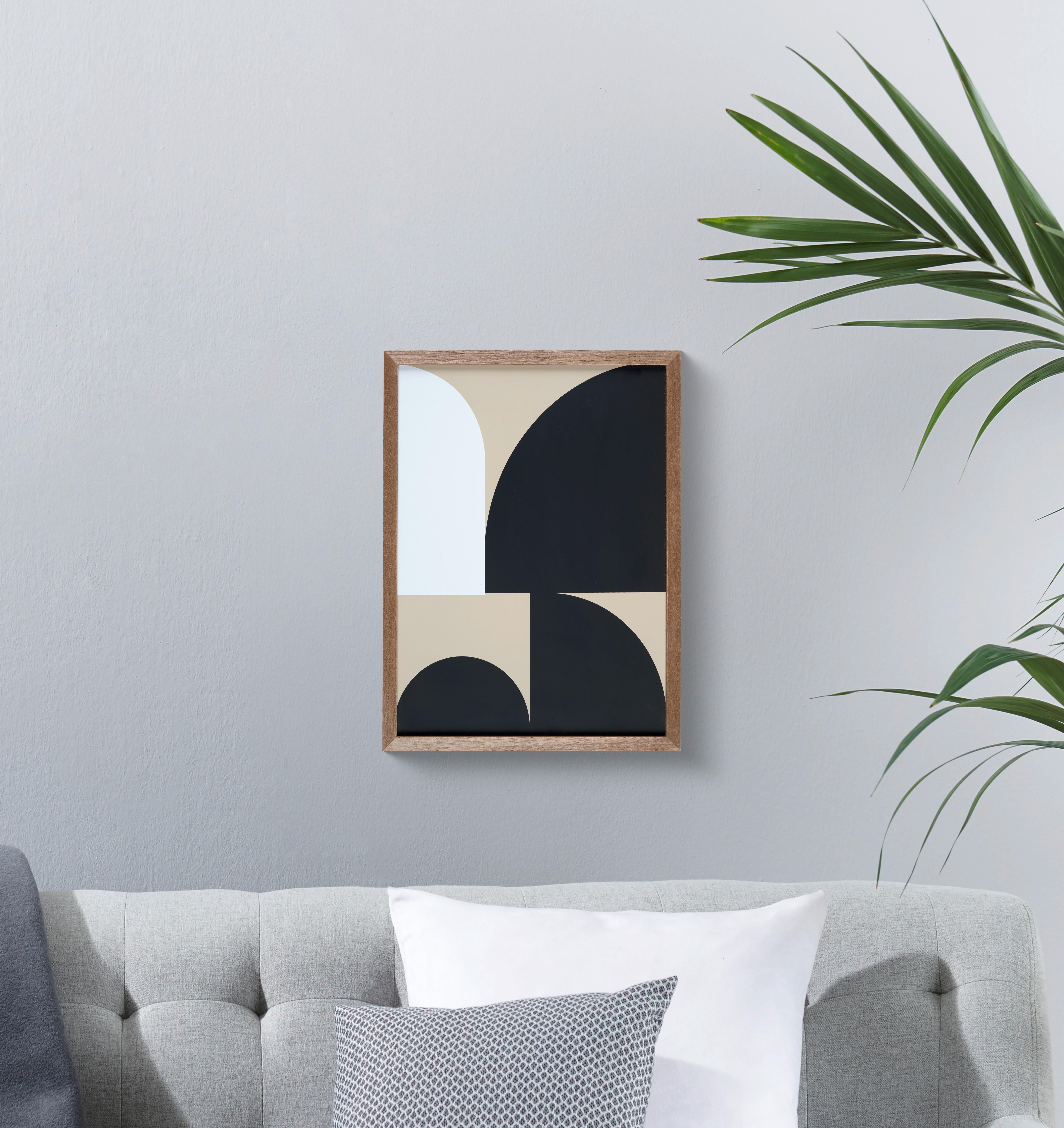 Nástěnná dekorace Clea - černá/béžová, Basics, dřevo/papír (30/40/1,5cm) - Modern Living