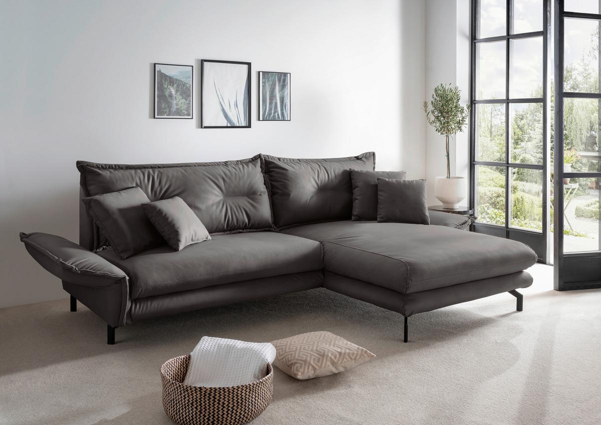 Ecksofa Lava Anthrazit S: 255x180cm - Anthrazit/Schwarz, MODERN, Textil (255/180cm) - Livetastic