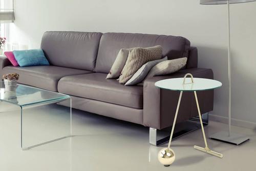 PRÍRUČNÝ STOLÍK GLAS - zlatá/biela, Basics, kov/sklo (46/60cm)
