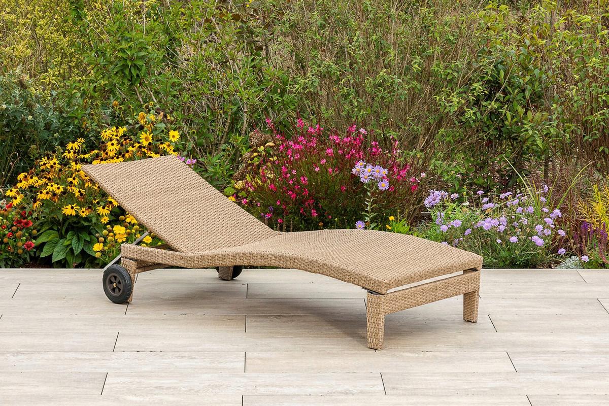 Gartenliege Andalusia - Beige/Braun, MODERN, Textil/Metall (90/100/208cm) - Gardenson