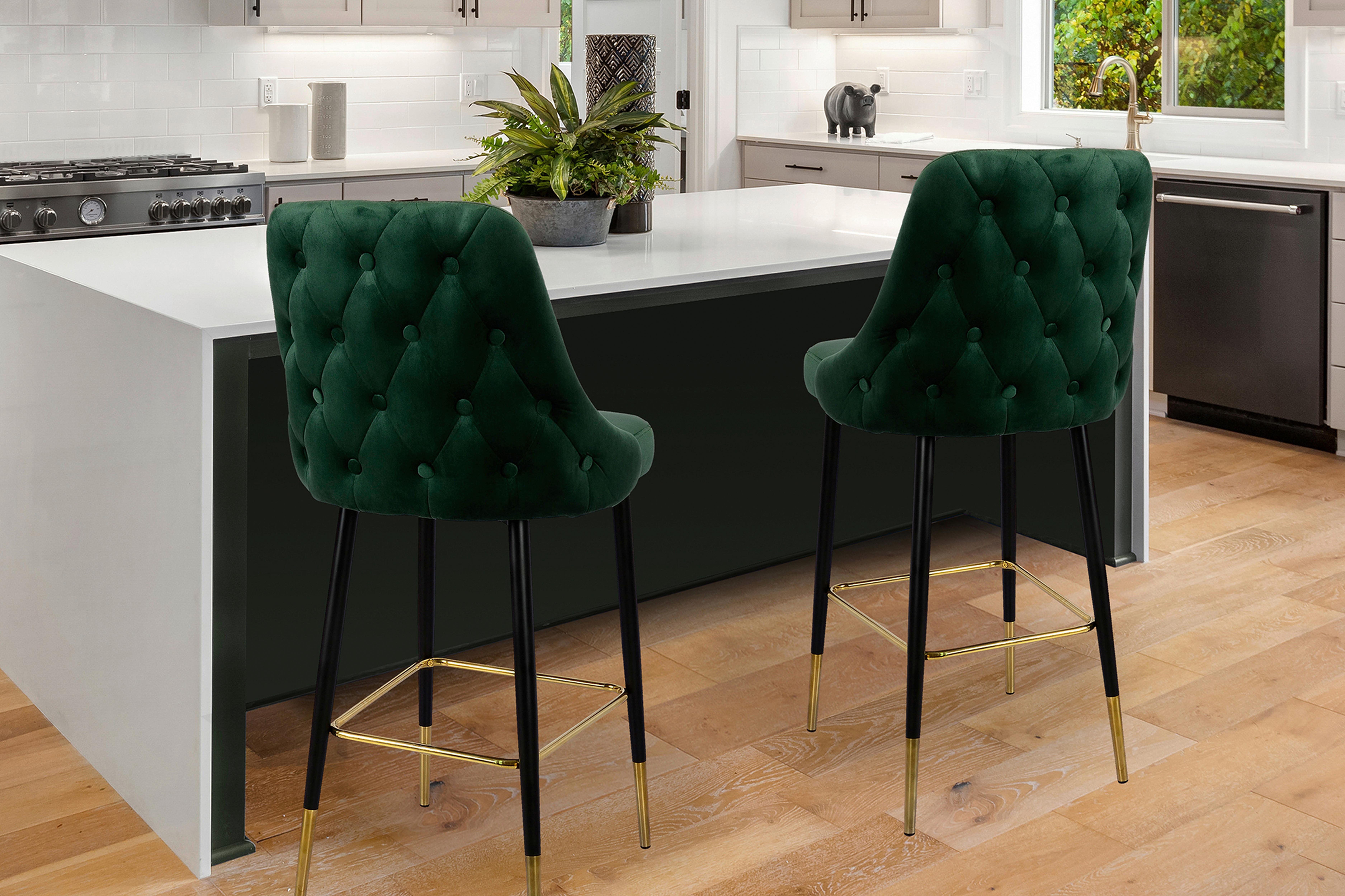 Barhocker Kzpjk-Tau Grün - Goldfarben/Schwarz, Design, Textil/Metall (53/110/57cm) - Kayoom