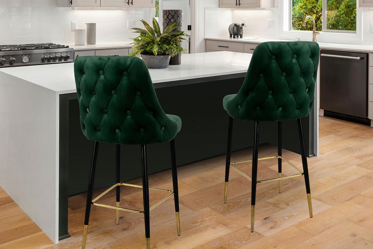 Barhocker Kzpjk-Tau Grün - Goldfarben/Schwarz, Design, Textil/Metall (53/110/57cm) - Kayoom