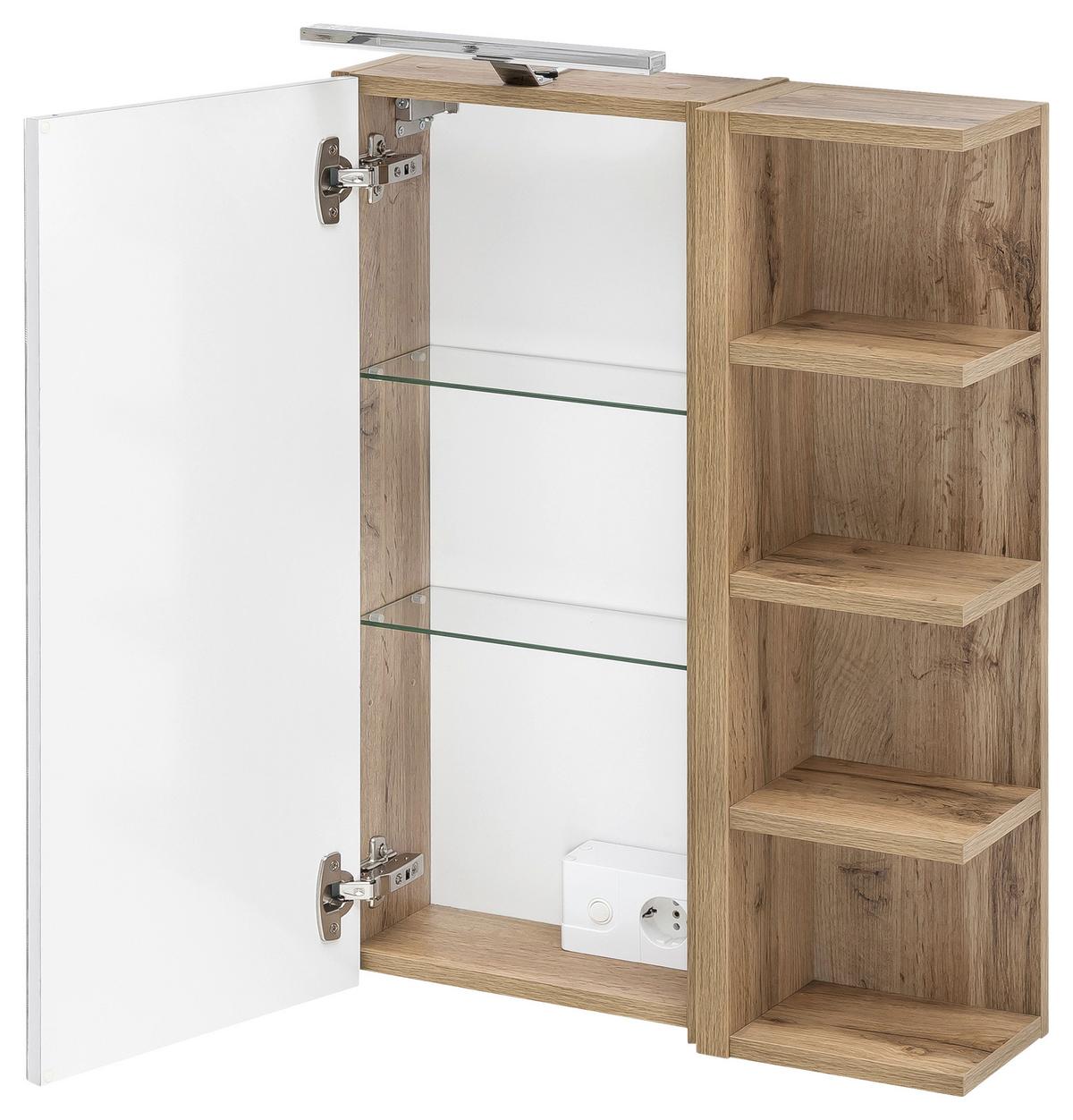 Spiegelschrank Esther mit Led 1 Türe Eiche Dekor - Eichefarben, MODERN, Glas/Holzwerkstoff (51,3/75/16cm) - MID.YOU