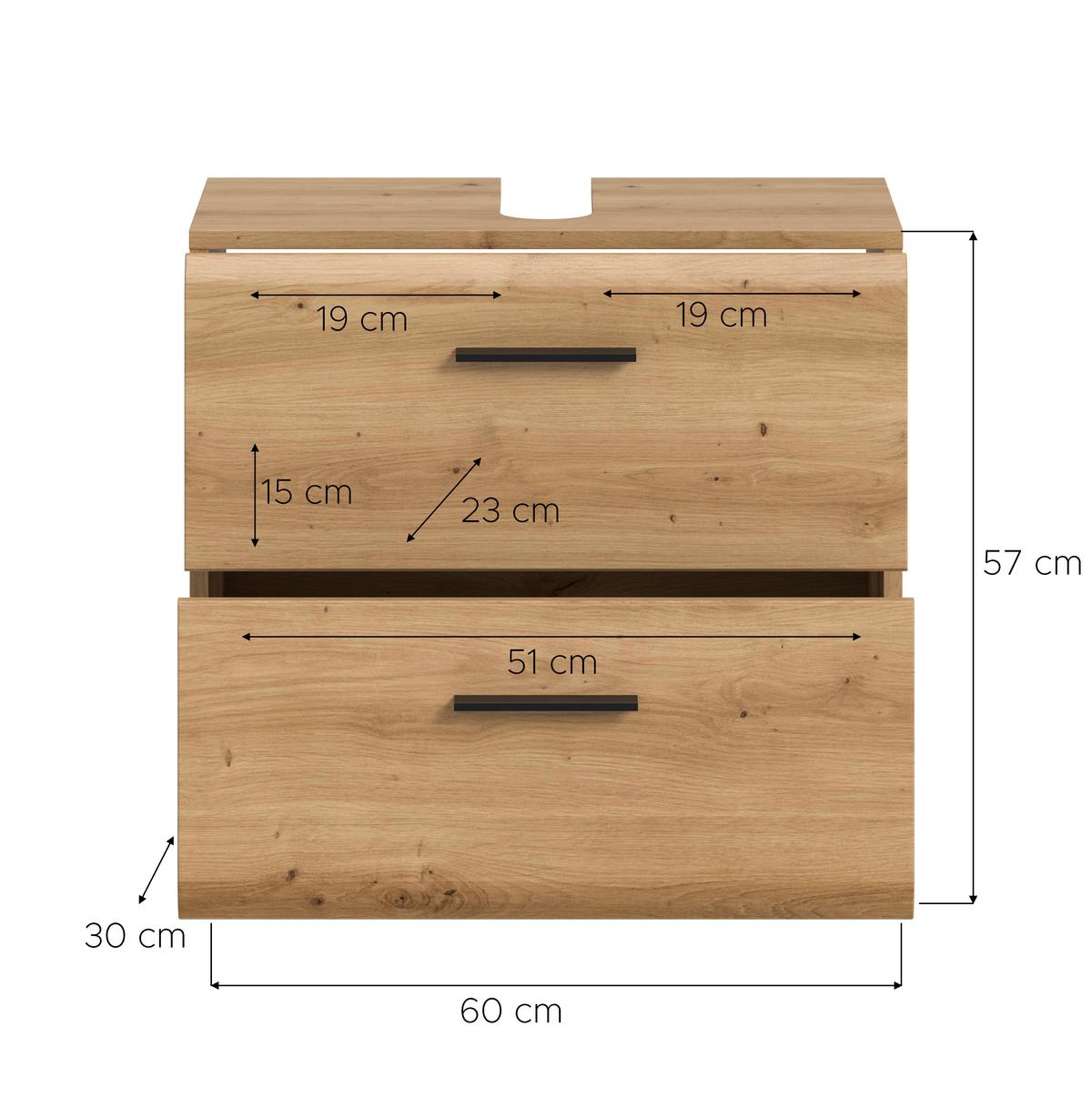 WASCHBECKENUNTERSCHRANK Ice Eiche Dekor B: 60cm - Schwarz/Eiche Artisan, Trend, Holzwerkstoff (60/58/30cm) - MID.YOU