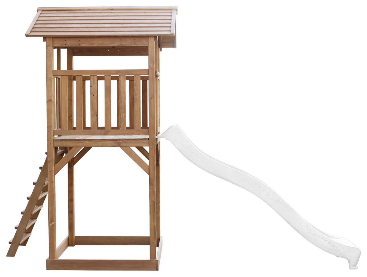 Spielturm A025.120.90 - Braun/Weiß, KONVENTIONELL, Holz/Kunststoff (111,2/241,9/349cm) - Ambia Garden