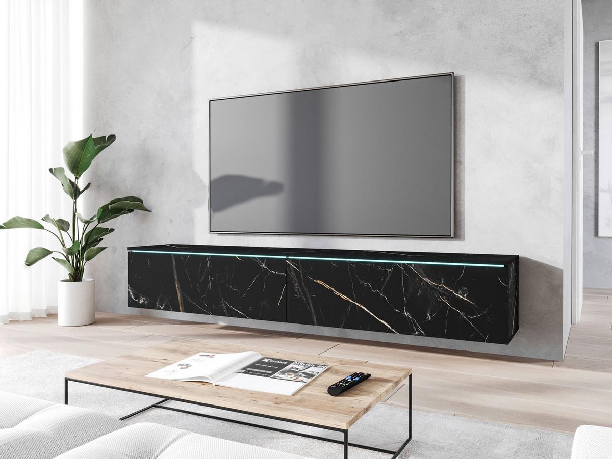 Tv-lowboard B: 180 Cm Steinoptik Mit Beleuchtung - Graphitfarben/Grau, Basics, Holzwerkstoff (180/30/33cm) - P & B