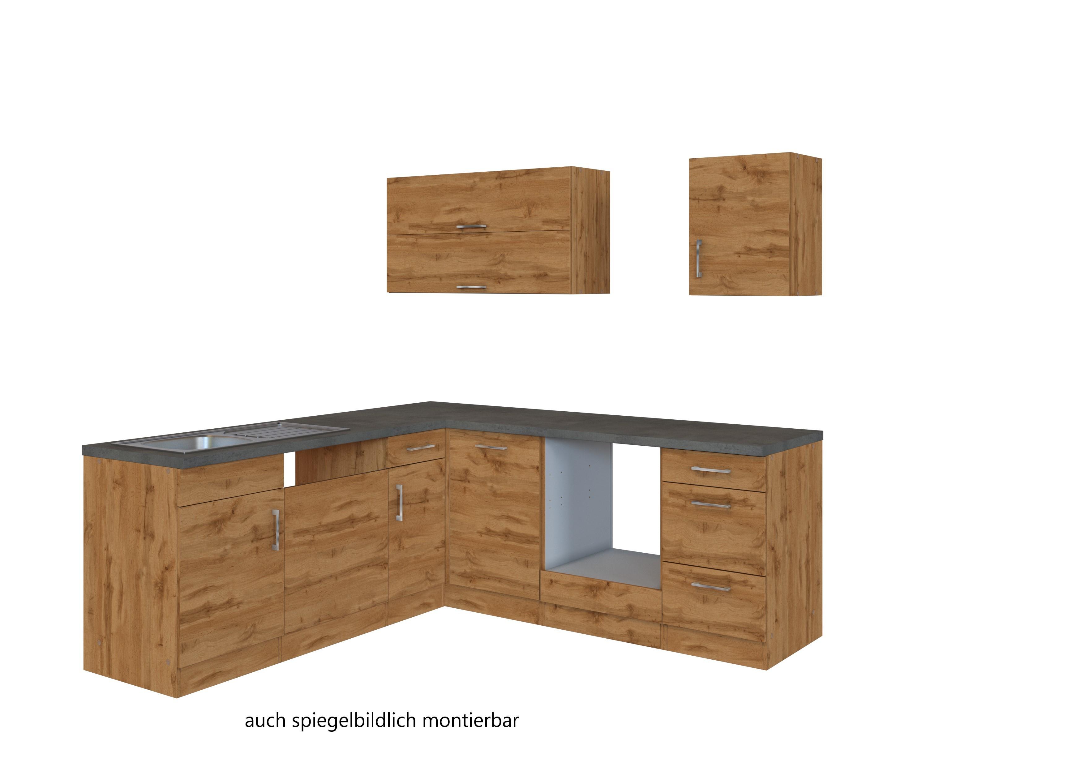 Eckküche Winkelblock ohne Geräte 210x150 cm Eichefarben - Eichefarben/Anthrazit, MODERN, Holzwerkstoff (210/210cm) - Held