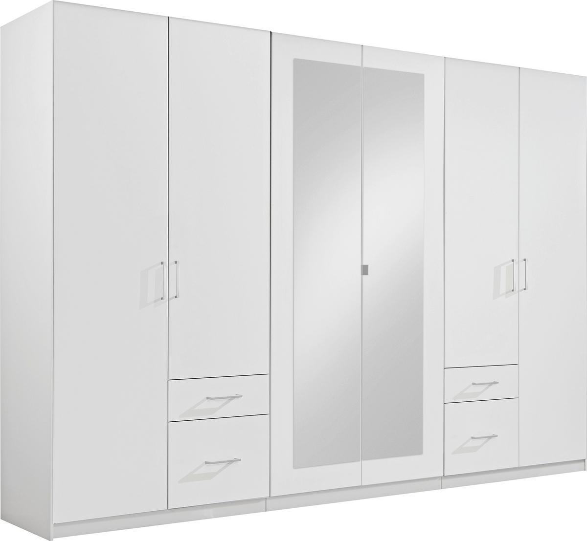 Drehtürenschrank Mit Spiegel + Laden 270 cm Fly Weiß - Weiß, Design, Glas/Holzwerkstoff (270/210/58cm) - MID.YOU