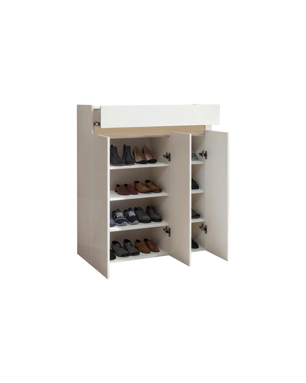 Schuhschrank Rainbow Eichefarben/weiß Hg B: 94 Cm - Eichefarben/Weiß Hochglanz, Design, Holzwerkstoff (94/114/35cm) - MID.YOU