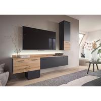 Wohnwand Goal - Eichefarben/Schwarz, Design, Holzwerkstoff (195/196/37cm) - Livetastic