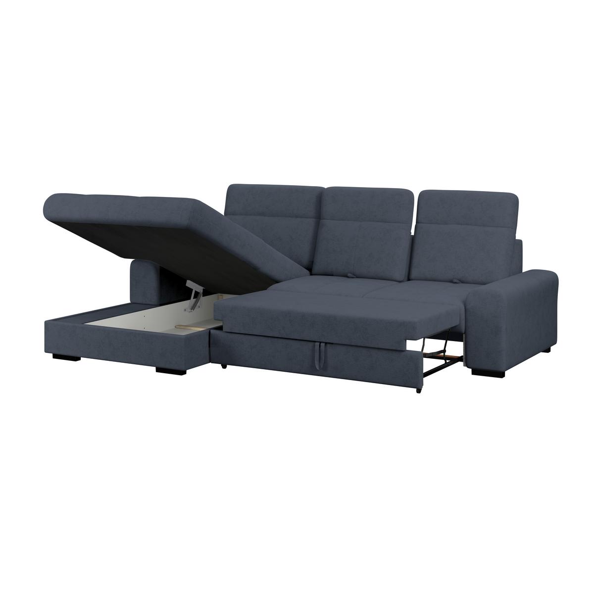 Ecksofa mit Bettfunktion Malaga new Chenille blau - Blau/Schwarz, KONVENTIONELL, Textil (203/286cm) - Ondega