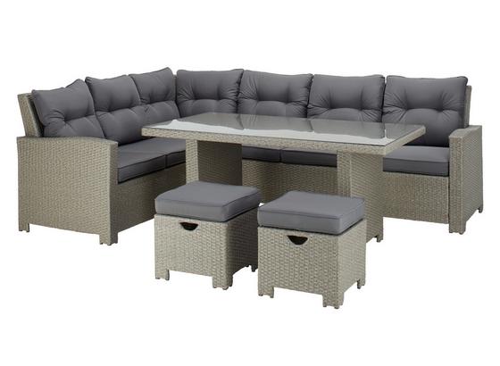 Loungegarnitur 4-Tlg Nicole aus Kunststoff mit Kissen - Grau, MODERN, Glas/Kunststoff (193/250cm) - Luca Bessoni